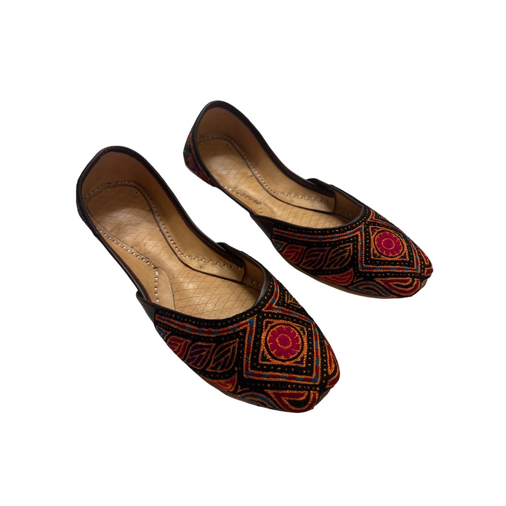 Embroidered Handmade Leather Jutti Flats Ethnic Punjabi Khussa Shoes Size 7.5